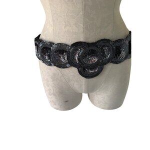 Michiko Womens Beaded Statement Belt Size M Dark Silver Scallop-shaped Vintage